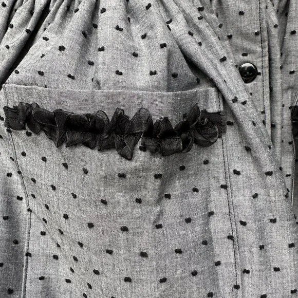 Vintage Dotted Dress with pockets & black pleated trim ~ Gray & Black - Picture 8 of 11
